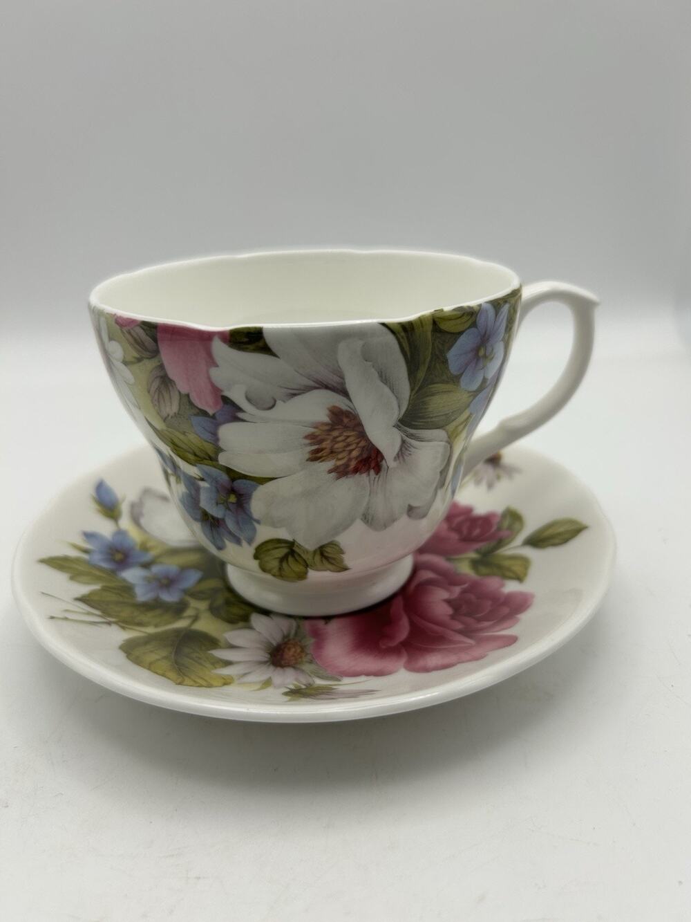 Vintage Royal Burlington Staffordshire Floral Bone China England Cup and Saucer